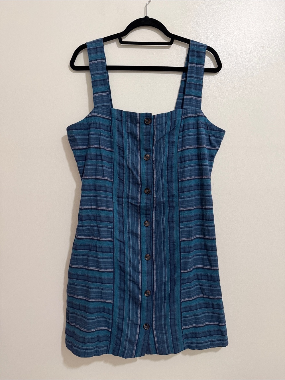 Roxy Blue Striped Cotton Button Front Sleeveless Mini Dress Womens Large